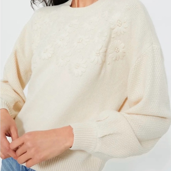 Hyacinth House Sweaters - HYACINTH HOUSE FLOWER EMBROIDERED SWEATER CREAM puff sleeve Tuckernuck